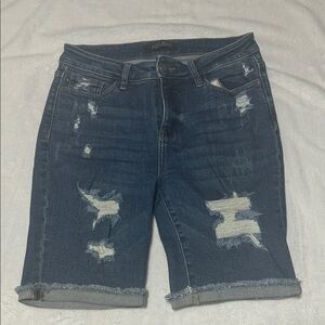 Judy Blue Distressed Jean Shorts - Dark Blue - Size M